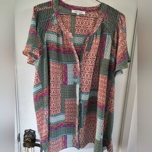 Rose + Olive Beautiful Multicolor Patchwork Blouse Size 3X